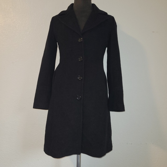 BGSD Women's Size Small Button Down Side Pockets Wool Blend Black Trench Coat - Picture 1 of 11